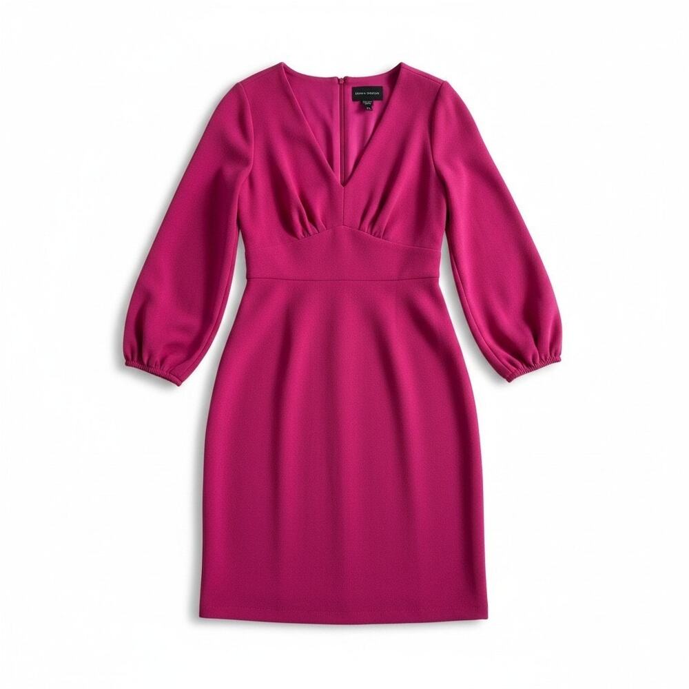 Donna Morgan New Womens Long Sleeve V Neck Fit and Flare Dress Hot Pink 4 Party